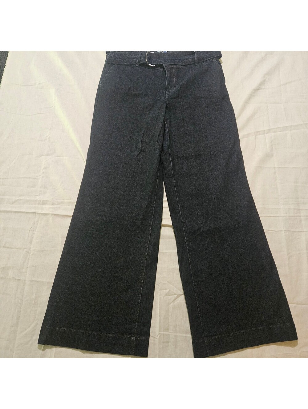 Style & Co. Petite Wide Leg Jeans W Belt Size 10P Dark Wash Hook & Bar Closure